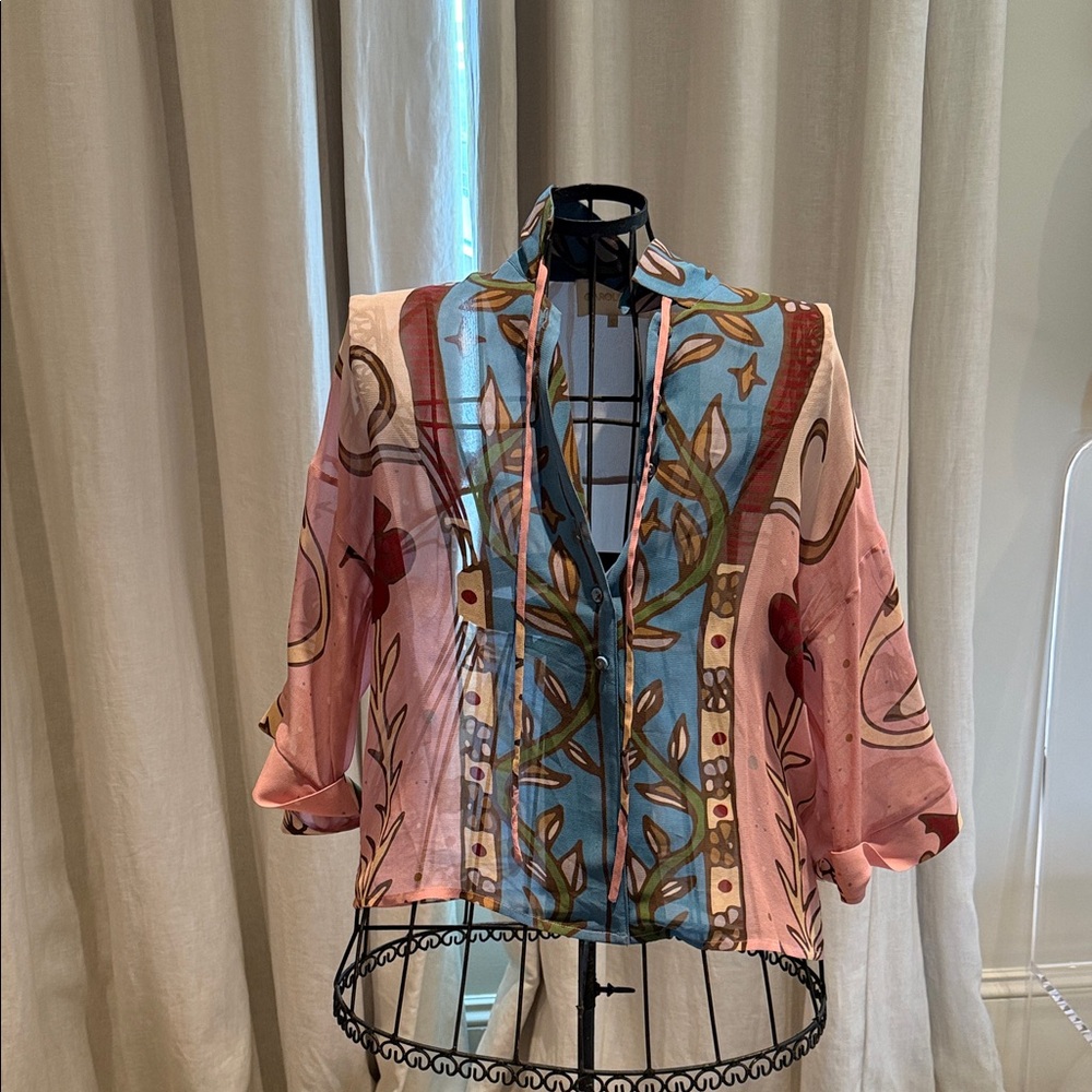 Sheer Pink and Blue Printed Women’s Blouse